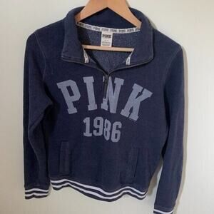 PINK Victoria’s Secret Womens Size Small Sweatshirt Blue Collared Spellout